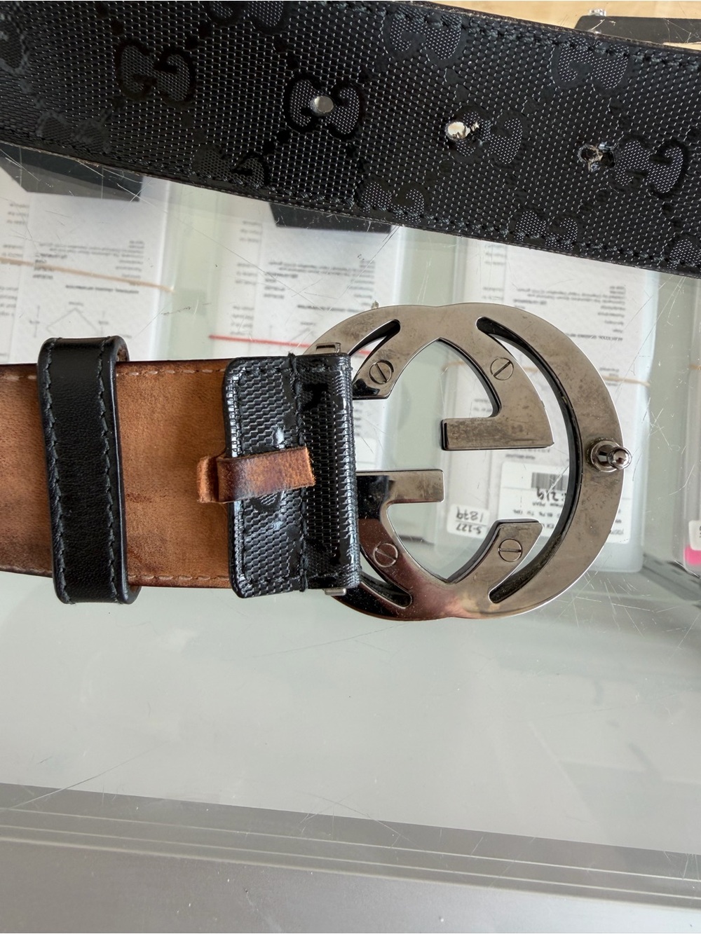 Gucci interlocking G Buckle on Black Monogram Leather belt - Picture 6 of 9